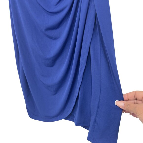 En Focus Studio Women Asymmetrical Blue Draped Mini Dress Size 6 One Sleeve - Picture 7 of 9